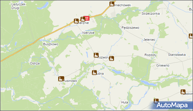 mapa Rozwory gmina Debrzno, Rozwory gmina Debrzno na mapie Targeo