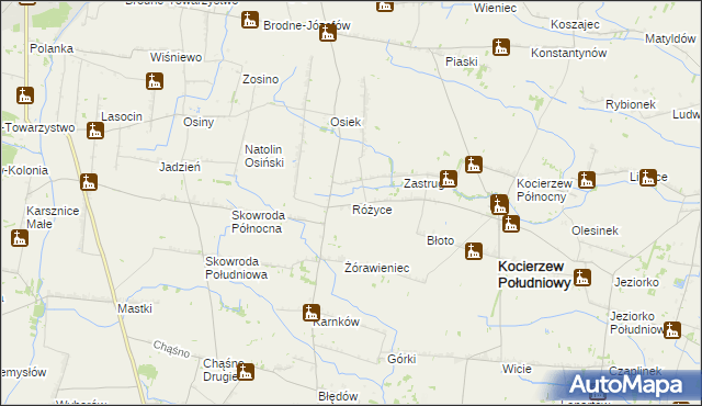 mapa Różyce gmina Kocierzew Południowy, Różyce gmina Kocierzew Południowy na mapie Targeo