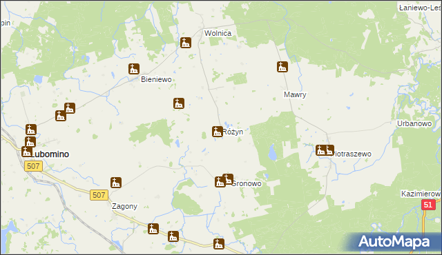 mapa Różyn, Różyn na mapie Targeo