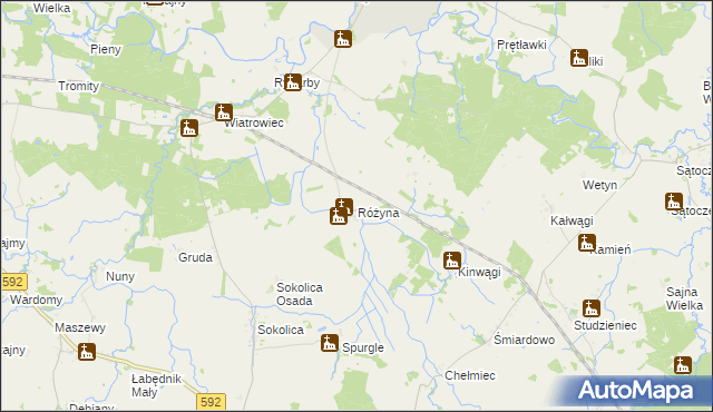 mapa Różyna gmina Sępopol, Różyna gmina Sępopol na mapie Targeo