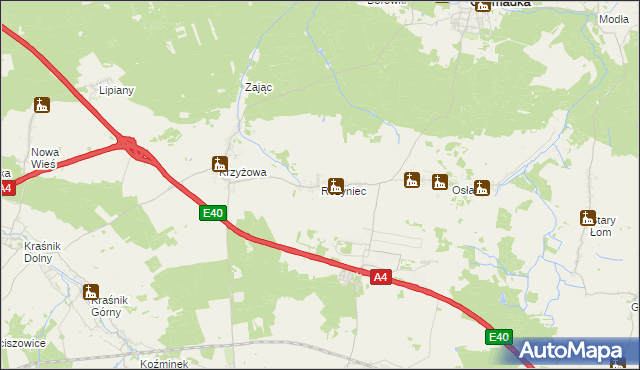 mapa Różyniec, Różyniec na mapie Targeo