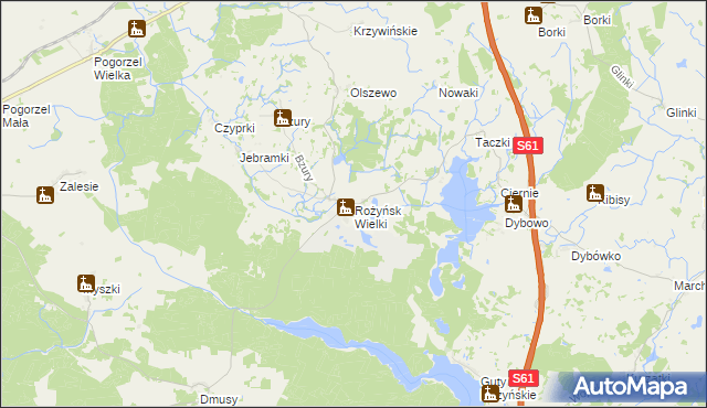 mapa Rożyńsk Wielki gmina Prostki, Rożyńsk Wielki gmina Prostki na mapie Targeo