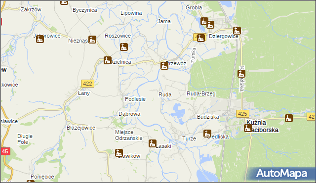 mapa Ruda gmina Kuźnia Raciborska, Ruda gmina Kuźnia Raciborska na mapie Targeo