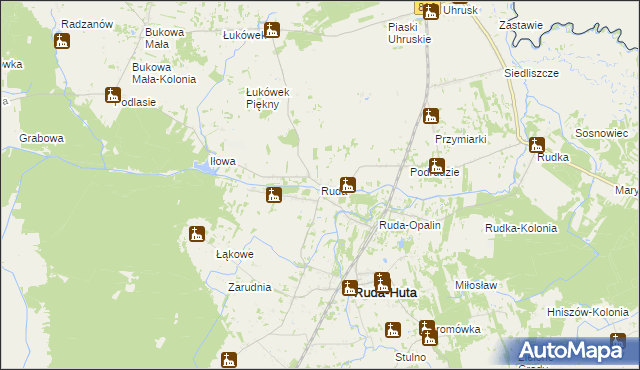 mapa Ruda gmina Ruda-Huta, Ruda gmina Ruda-Huta na mapie Targeo