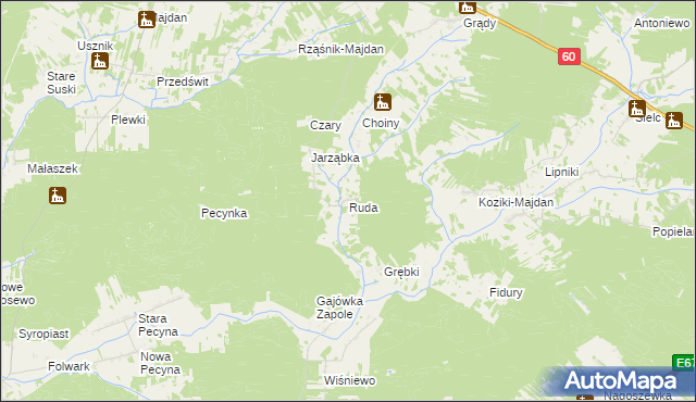 mapa Ruda gmina Wąsewo, Ruda gmina Wąsewo na mapie Targeo
