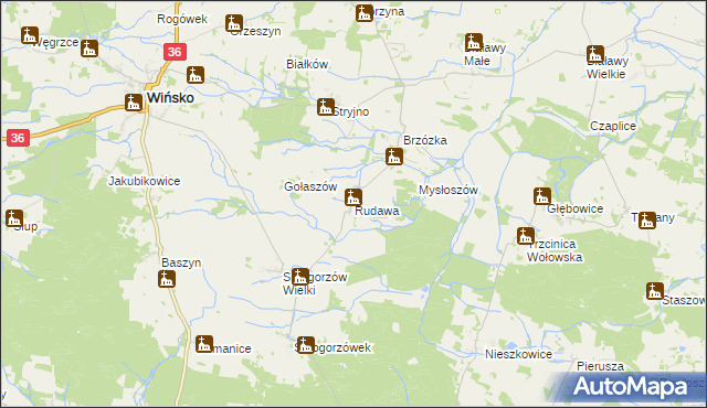 mapa Rudawa gmina Wińsko, Rudawa gmina Wińsko na mapie Targeo