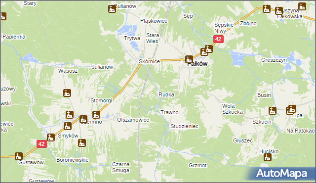 mapa Rudka gmina Fałków, Rudka gmina Fałków na mapie Targeo