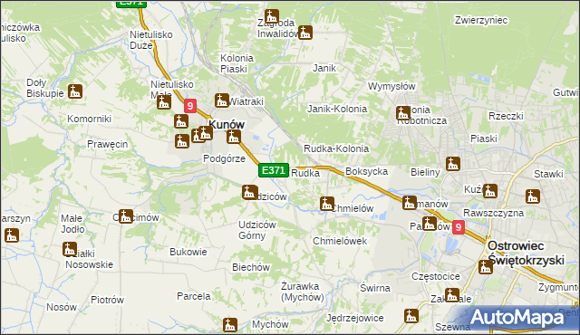 mapa Rudka gmina Kunów, Rudka gmina Kunów na mapie Targeo