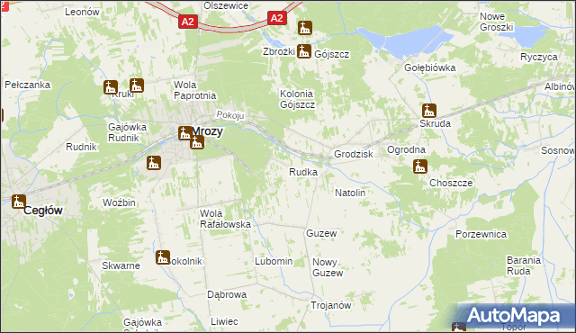 mapa Rudka gmina Mrozy, Rudka gmina Mrozy na mapie Targeo