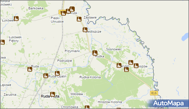 mapa Rudka gmina Ruda-Huta, Rudka gmina Ruda-Huta na mapie Targeo