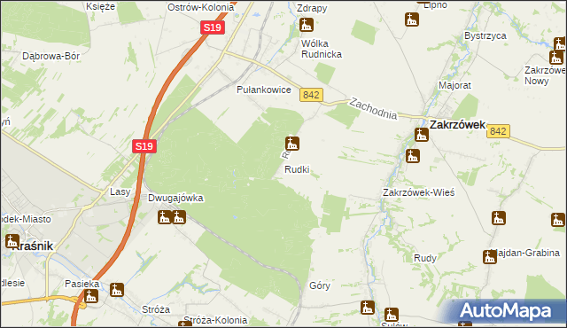 mapa Rudki gmina Zakrzówek, Rudki gmina Zakrzówek na mapie Targeo