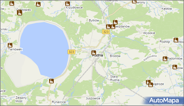 mapa Rudna powiat lubiński, Rudna powiat lubiński na mapie Targeo