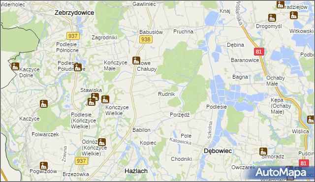 mapa Rudnik gmina Hażlach, Rudnik gmina Hażlach na mapie Targeo