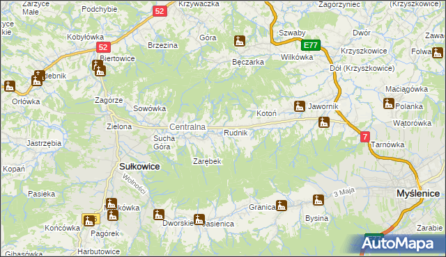 mapa Rudnik gmina Sułkowice, Rudnik gmina Sułkowice na mapie Targeo