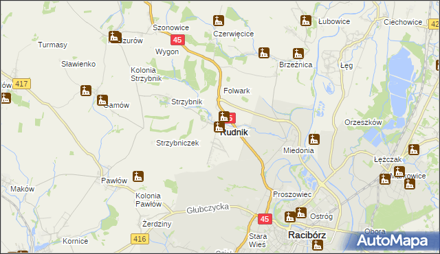 mapa Rudnik powiat raciborski, Rudnik powiat raciborski na mapie Targeo