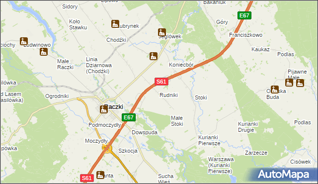 mapa Rudniki gmina Raczki, Rudniki gmina Raczki na mapie Targeo