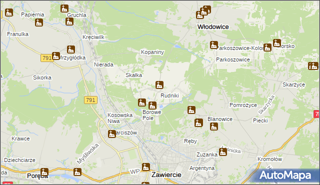 mapa Rudniki gmina Włodowice, Rudniki gmina Włodowice na mapie Targeo