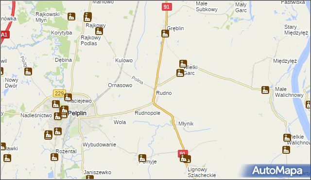 mapa Rudno gmina Pelplin, Rudno gmina Pelplin na mapie Targeo