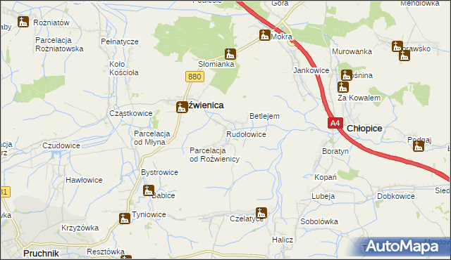 mapa Rudołowice, Rudołowice na mapie Targeo