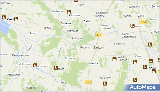 mapa Rudunki gmina Zadzim, Rudunki gmina Zadzim na mapie Targeo