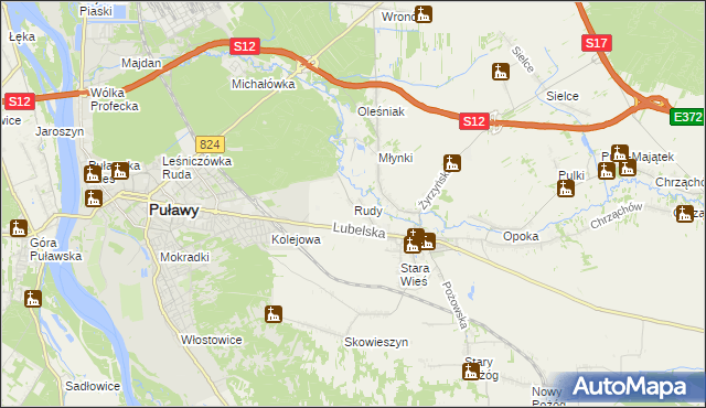 mapa Rudy gmina Końskowola, Rudy gmina Końskowola na mapie Targeo