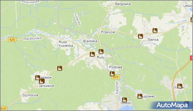 mapa Rudy gmina Kuźnia Raciborska, Rudy gmina Kuźnia Raciborska na mapie Targeo