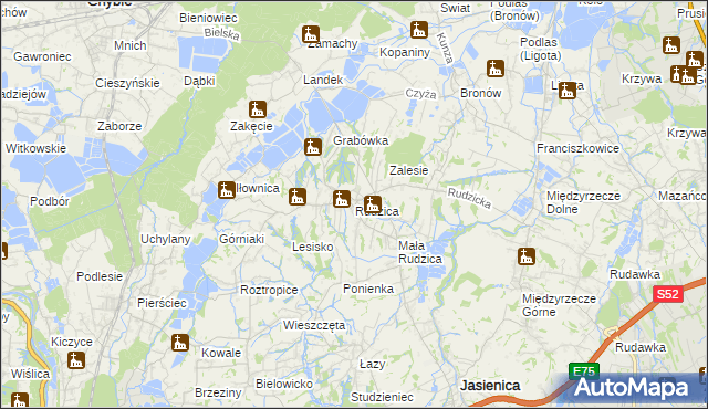 mapa Rudzica gmina Jasienica, Rudzica gmina Jasienica na mapie Targeo