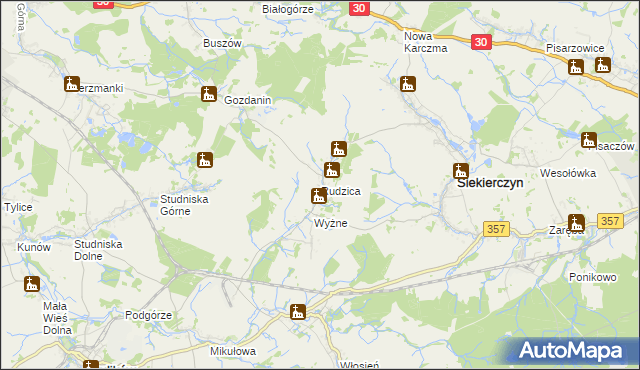 mapa Rudzica gmina Siekierczyn, Rudzica gmina Siekierczyn na mapie Targeo