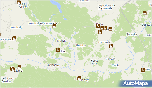 mapa Rudziny gmina Brusy, Rudziny gmina Brusy na mapie Targeo