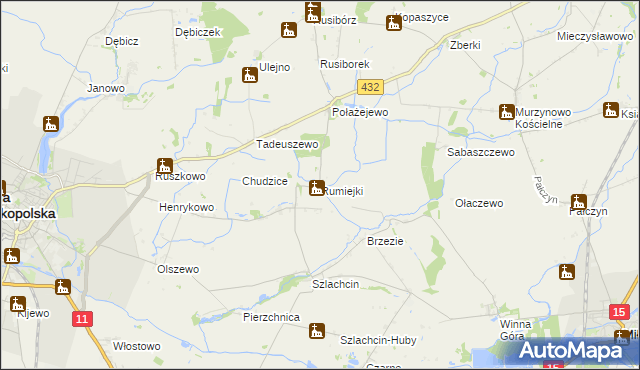 mapa Rumiejki gmina Środa Wielkopolska, Rumiejki gmina Środa Wielkopolska na mapie Targeo