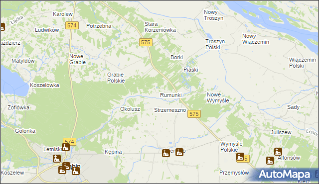 mapa Rumunki gmina Gąbin, Rumunki gmina Gąbin na mapie Targeo