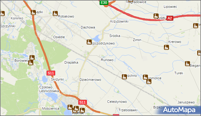 mapa Runowo gmina Kórnik, Runowo gmina Kórnik na mapie Targeo