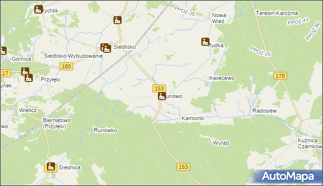 mapa Runowo gmina Trzcianka, Runowo gmina Trzcianka na mapie Targeo