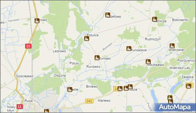 mapa Runowo gmina Wągrowiec, Runowo gmina Wągrowiec na mapie Targeo