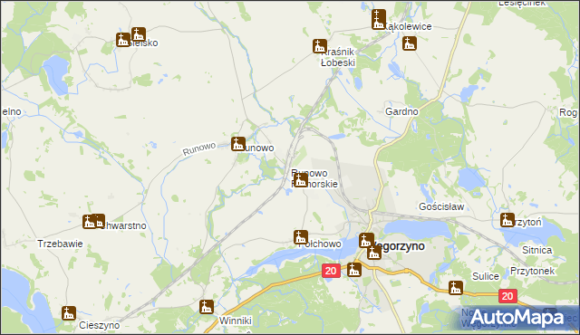 mapa Runowo Pomorskie, Runowo Pomorskie na mapie Targeo