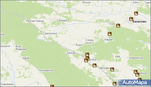 mapa Rupin gmina Baranowo, Rupin gmina Baranowo na mapie Targeo