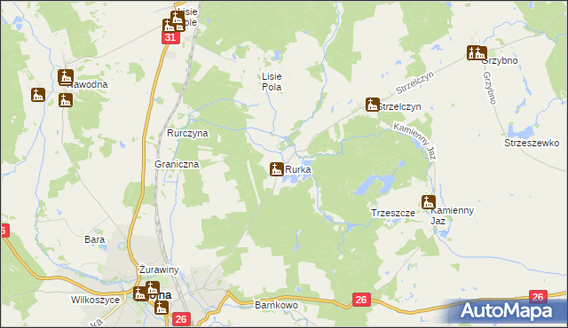 mapa Rurka gmina Chojna, Rurka gmina Chojna na mapie Targeo