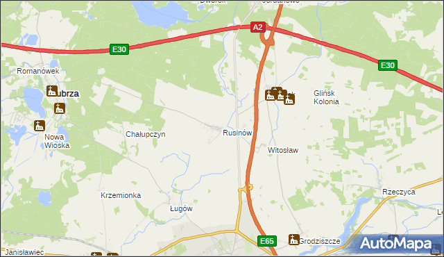 mapa Rusinów gmina Świebodzin, Rusinów gmina Świebodzin na mapie Targeo