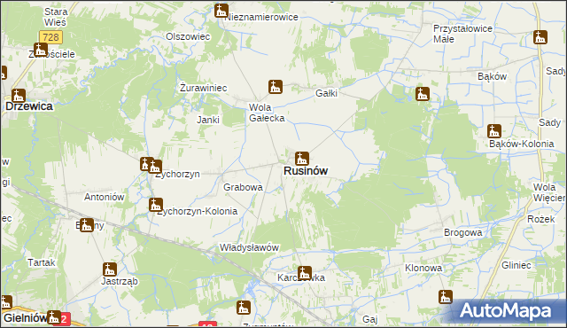 mapa Rusinów powiat przysuski, Rusinów powiat przysuski na mapie Targeo