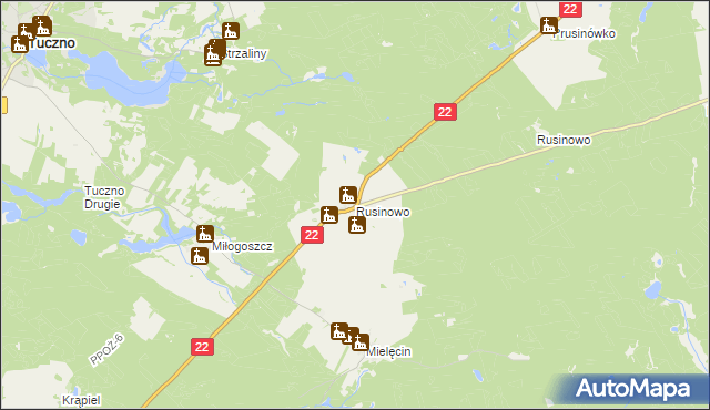 mapa Rusinowo gmina Tuczno, Rusinowo gmina Tuczno na mapie Targeo