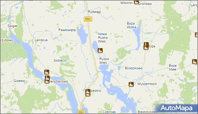 mapa Ruska Wieś gmina Mrągowo, Ruska Wieś gmina Mrągowo na mapie Targeo