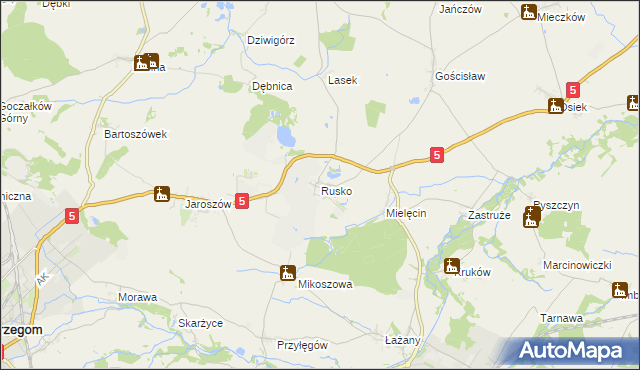 mapa Rusko gmina Strzegom, Rusko gmina Strzegom na mapie Targeo