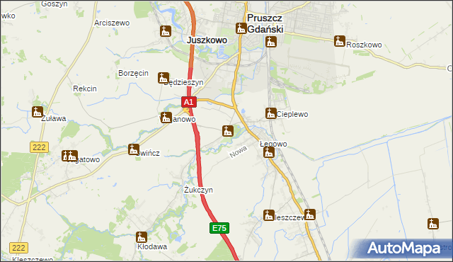 mapa Rusocin gmina Pruszcz Gdański, Rusocin gmina Pruszcz Gdański na mapie Targeo