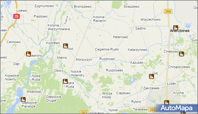 mapa Ruszkowo gmina Wierzbinek, Ruszkowo gmina Wierzbinek na mapie Targeo