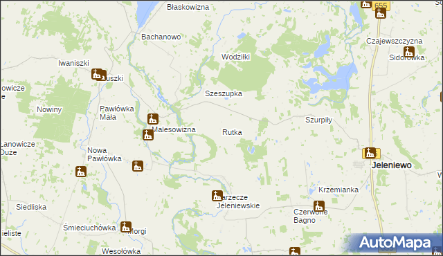 mapa Rutka gmina Jeleniewo, Rutka gmina Jeleniewo na mapie Targeo