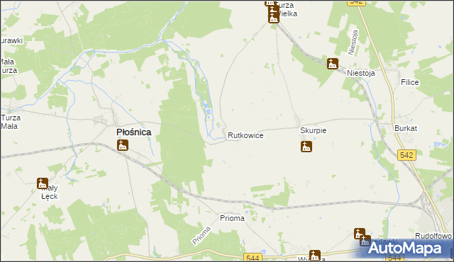 mapa Rutkowice gmina Płośnica, Rutkowice gmina Płośnica na mapie Targeo