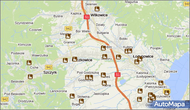 mapa Rybarzowice, Rybarzowice na mapie Targeo