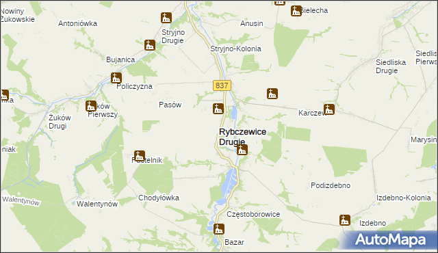 mapa Rybczewice Drugie, Rybczewice Drugie na mapie Targeo