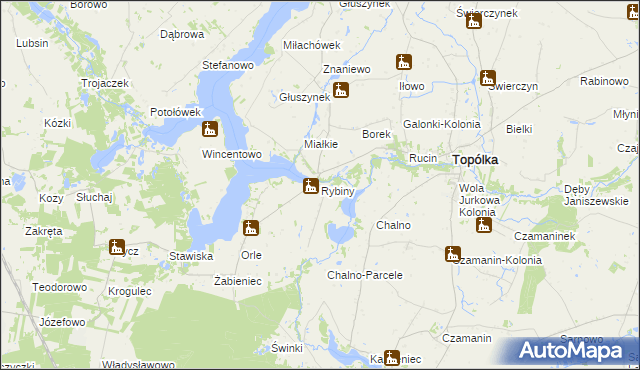 mapa Rybiny, Rybiny na mapie Targeo