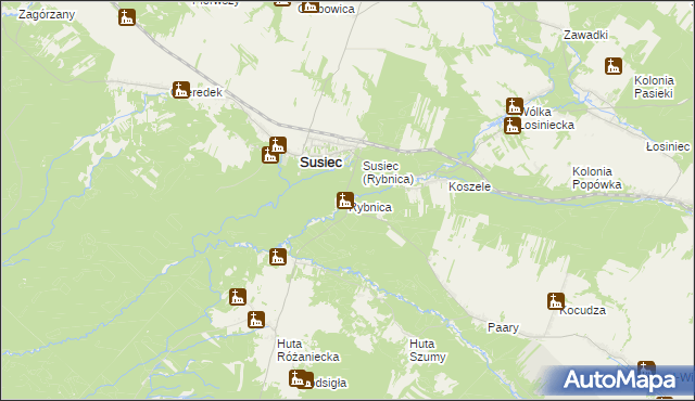 mapa Rybnica gmina Susiec, Rybnica gmina Susiec na mapie Targeo